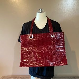 Large Red Faux Croc Skin Tote